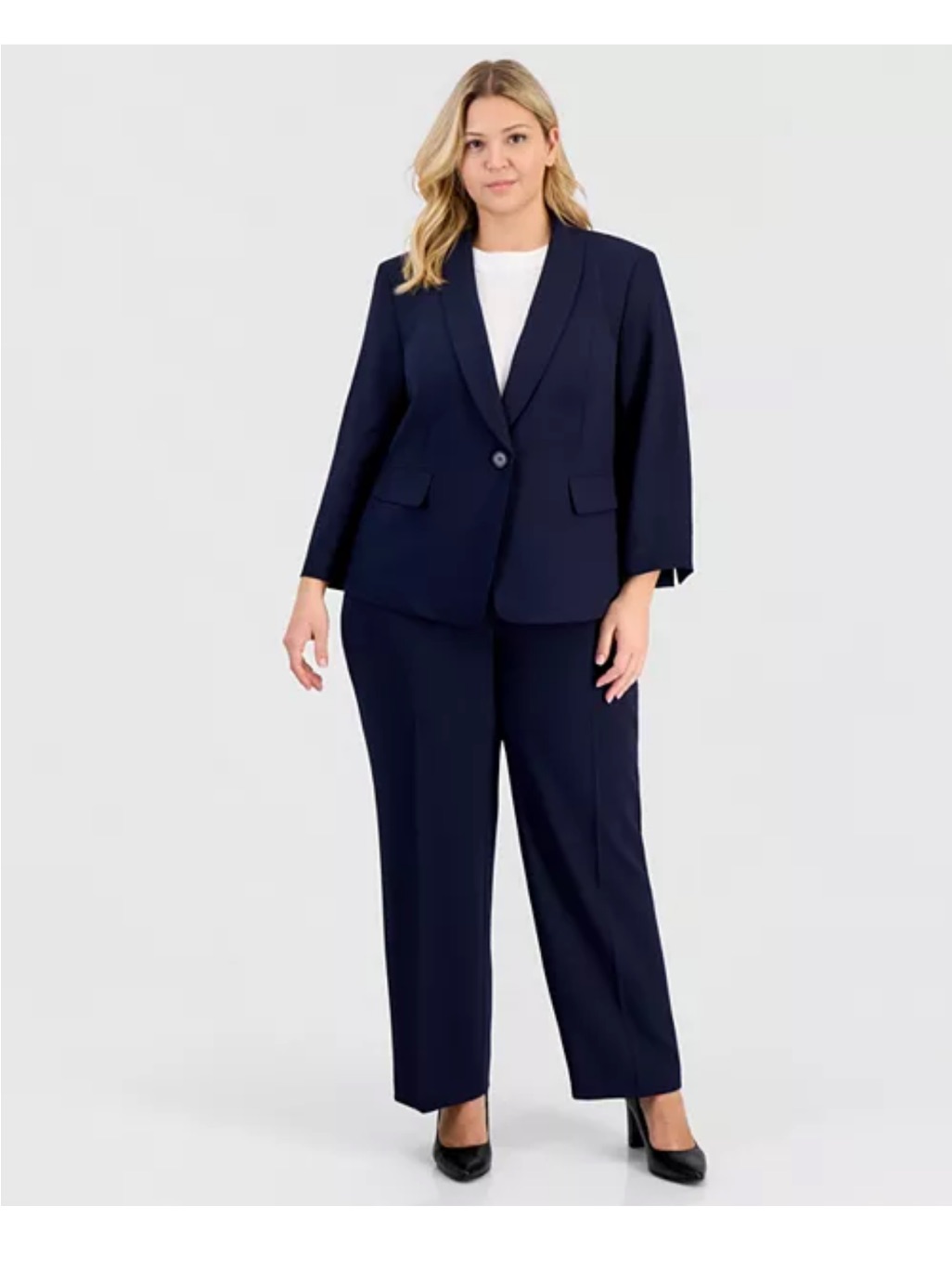 Plus Size Black Women's Suit Pants & Blazer Set